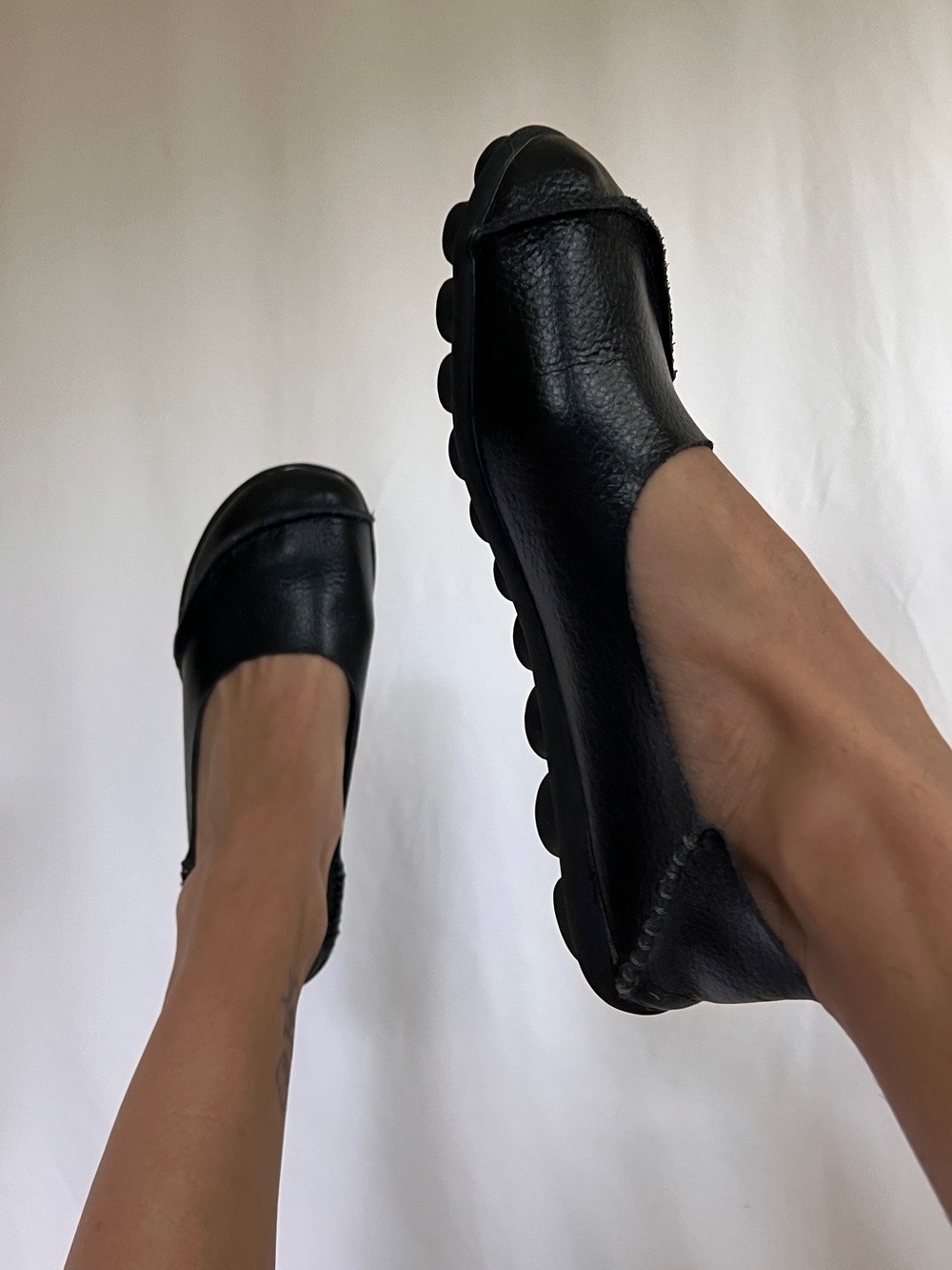 Black Leather Slip-On Comfort Flats
